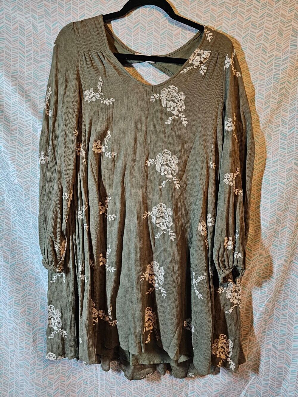 Altar'd State Dress Small Olive Green long sleeve gypsy boho hippie embroidered